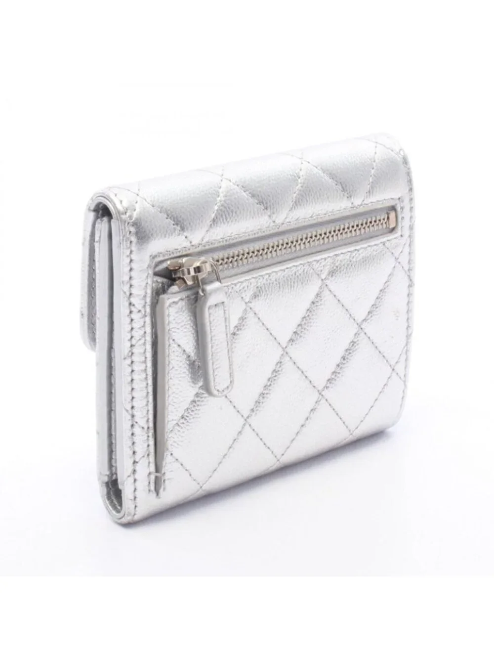 Chanel Trifold Wallet Classic Small Flap Silver Caviar Leather Quilted